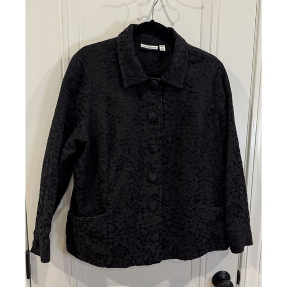 Croft & Barrow 1X Black Quilted Floral Jacket EUC Layering Fall Textured Classic - Picture 3 of 7